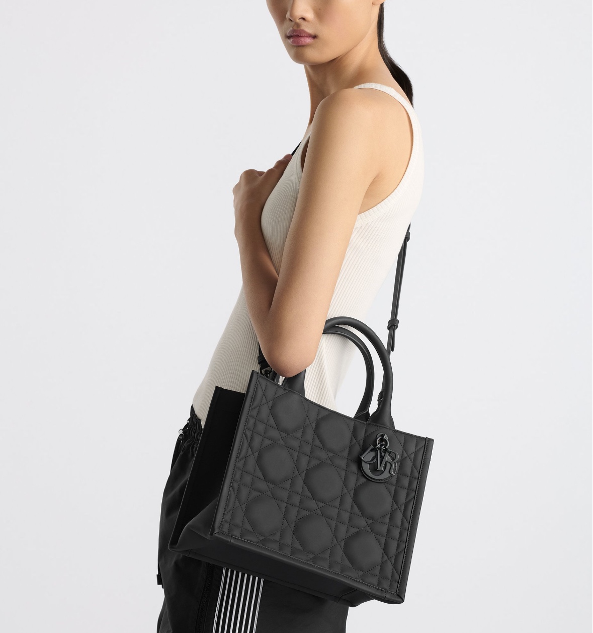 dior book tote small matte black cannage quilted top handle crossbody tote bag